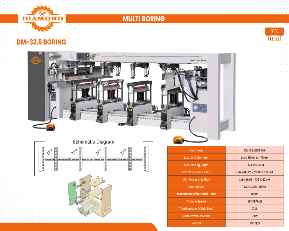 Six-Head Multi Boring Machine DM-32.6
